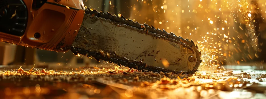 | Comprehensive Chainsaw Maintenance Guide for Enhanced Safety | 1Garden.com a well-maintained chainsaw gleaming with oil, ready for safe wood cutting.