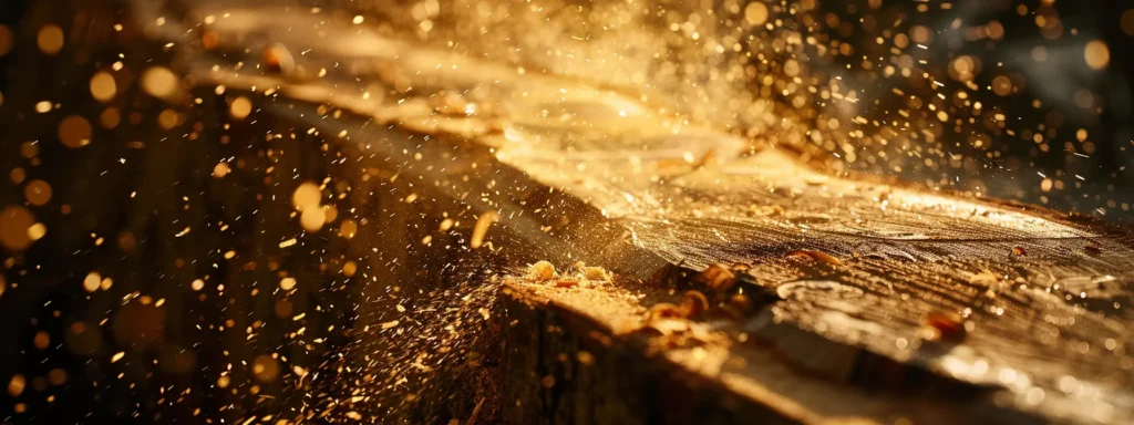 a close-up shot of a narrow kerf chainsaw bar slicing effortlessly through a thick log, showcasing enhanced cutting efficiency.