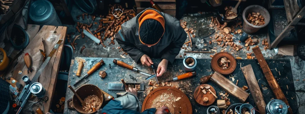 | Complete Guide to Chainsaw Sharpening Tools for Woodcutters | 1Garden.com a woodcutter carefully comparing a traditional manual sharpener and a sleek electric sharpener, surrounded by a variety of top-rated options.