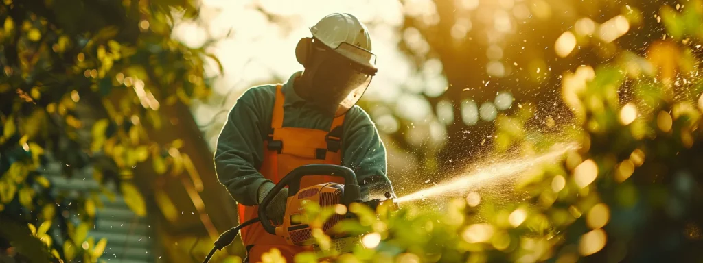 a gardener confidently using a corded electric chainsaw, with safety features visible, ensuring a hazard-free cutting experience.