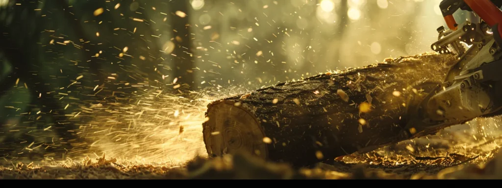 a chainsaw roaring through a thick log with impressive power and precision.