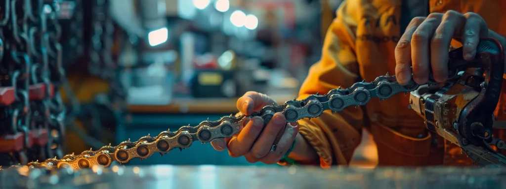 | Choosing the Perfect Replacement Chains for Your Chainsaw | 1Garden.com a person carefully examining a high-quality, authentic replacement chainsaw chain at an authorised dealer's store.